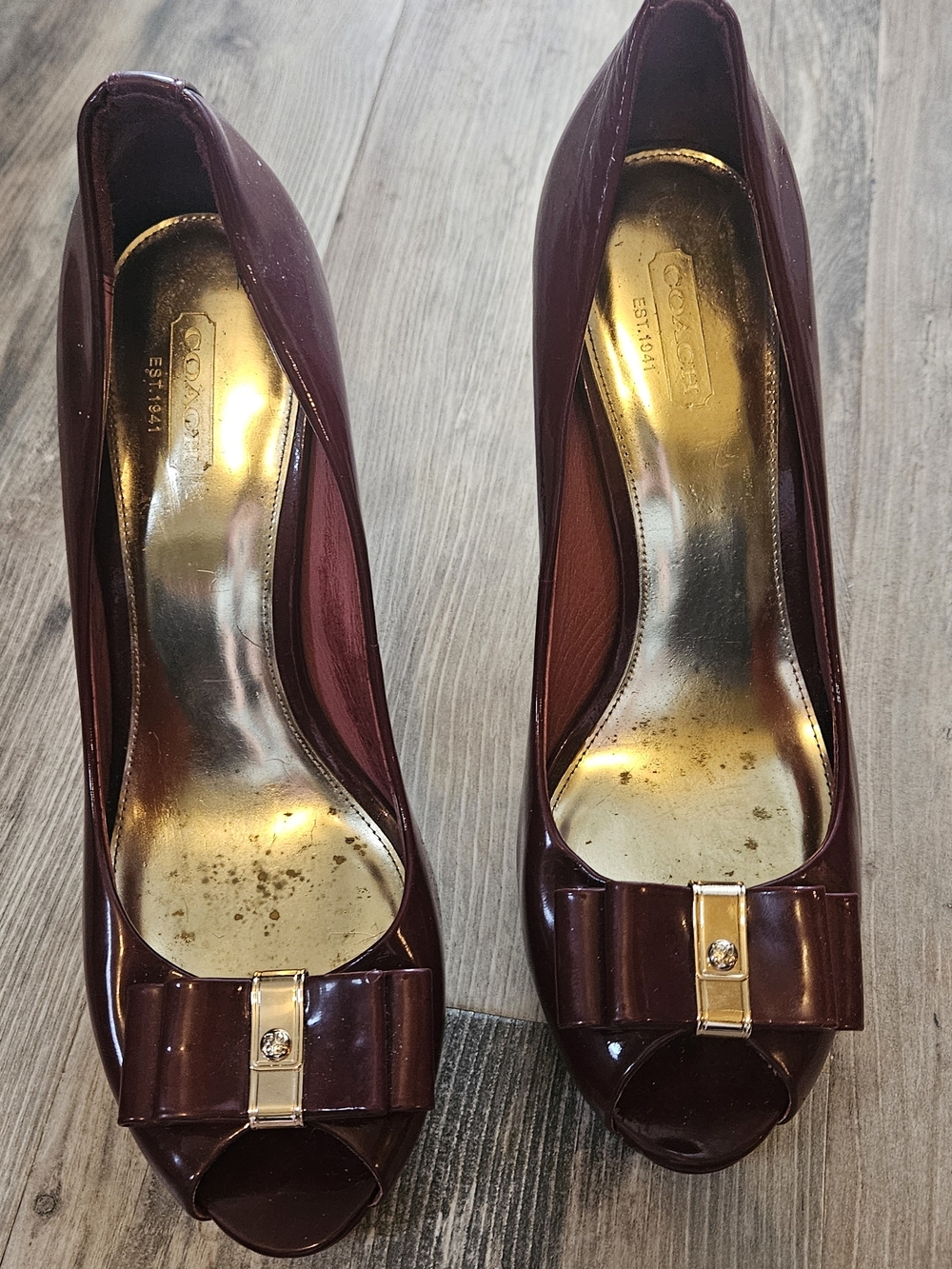Coach Women's Maroon Patent Peep-Toe Pumps